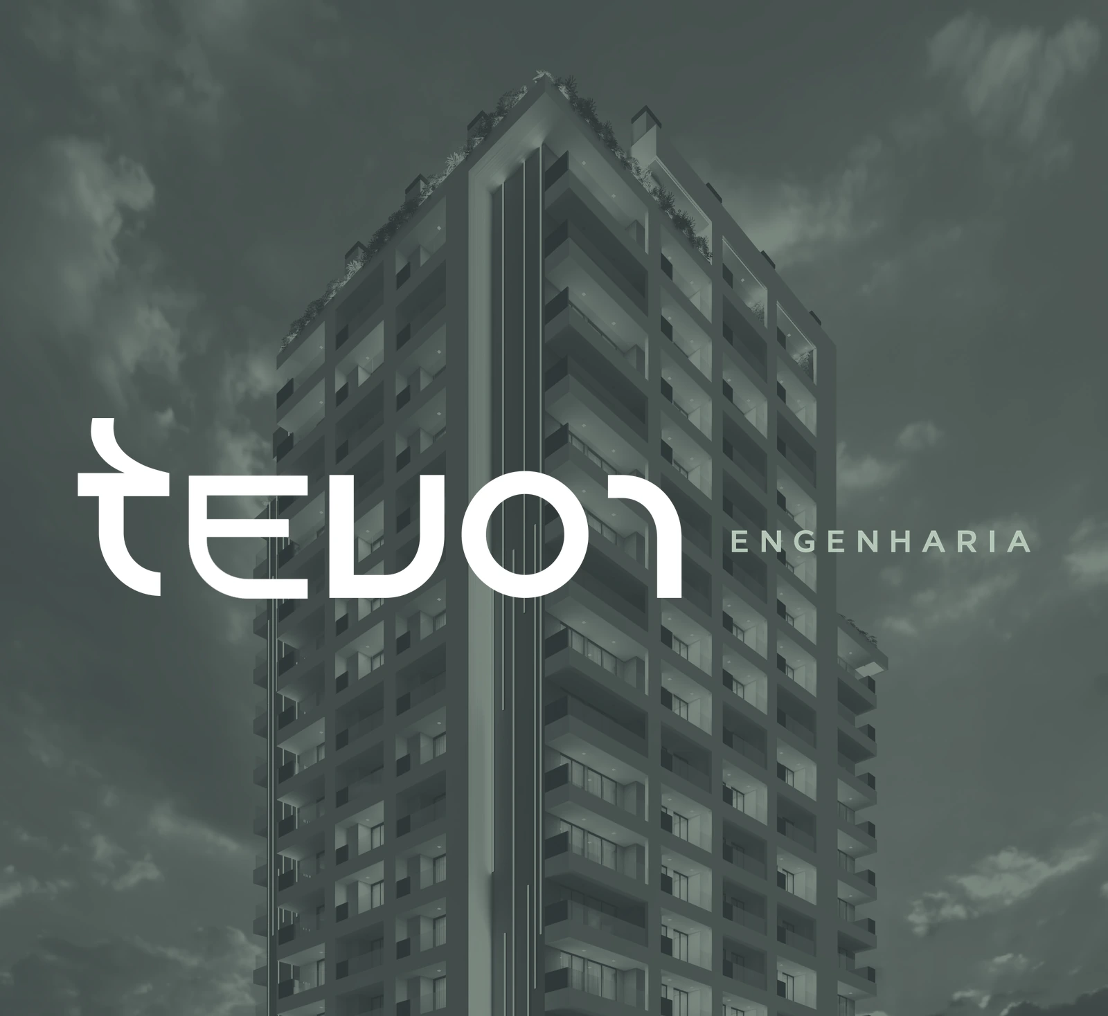 Fachada de edifício com a marca Tevor Engenharia sobreposta